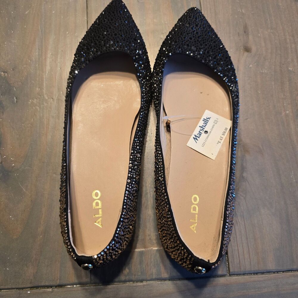 ALDO Women's 9 Black Ombre Rhinestone Pointed Toe Ballet flats Sparkly - Picture 2 of 7